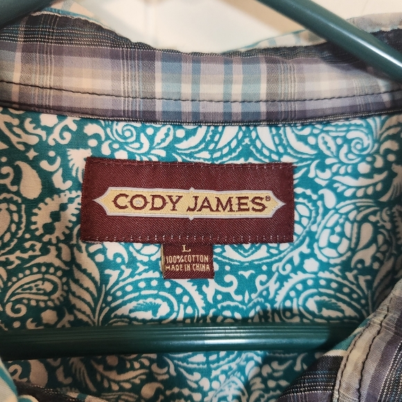 Cody James Saddle Ranch Turquoise Gray Plaid Button Down Size Large - Picture 5 of 16